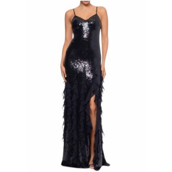 BETSY & ADAM Dresses & Skirts - NEW BETSY & ADAM sophisticated sequin & ruffle gown in black